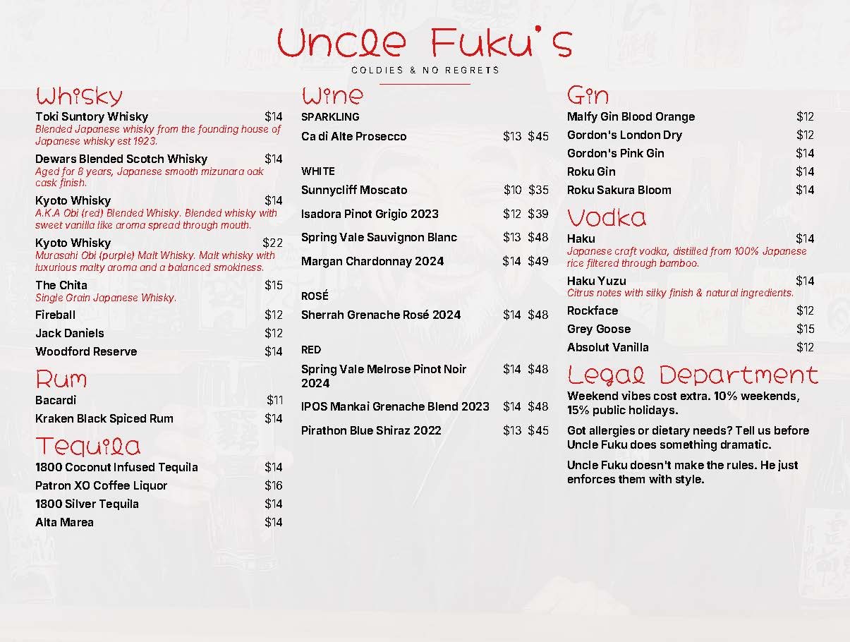 Uncle Fuku drinks menu page 2